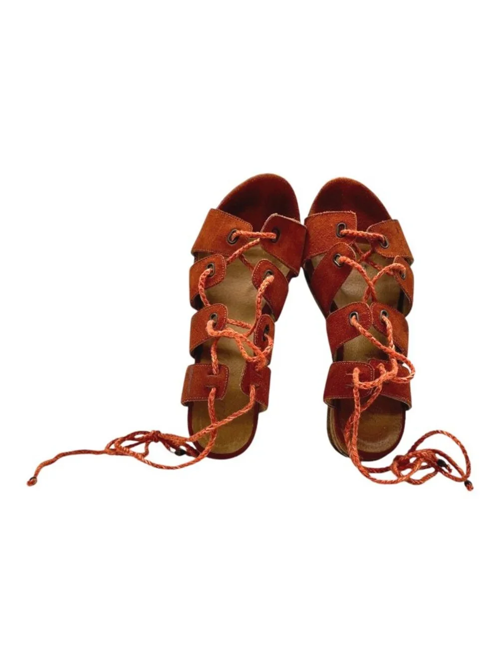 Free People Lace Up Flatform Ghillie Platform Sandals 38 Cork Wedge Boho Hippie
